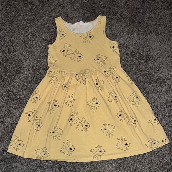 Cute Yellow Sleeveless Dress with Bunny Print - Picture 1 of 3